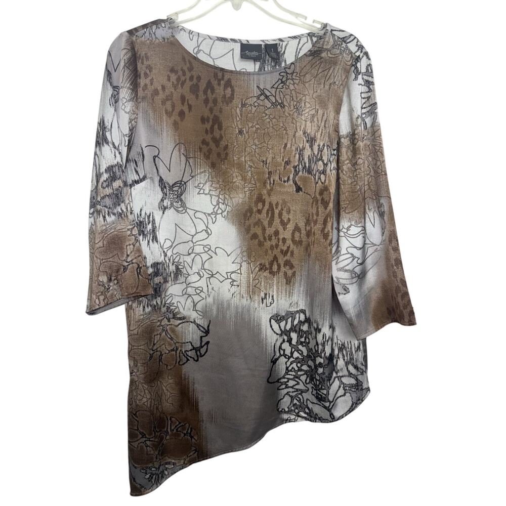 Chico’s Travelers Asymmetrical Animal Print Abstract Tunic Size 1 Medium